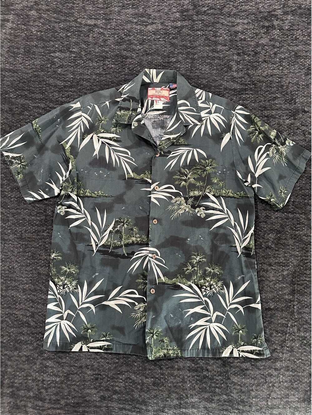 RJC Made in Hawaii Men’s Large Hawaiian Aloha Shirt Tropical Palm Leaf  USA
